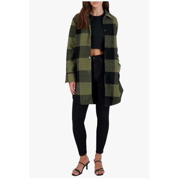 Steve Madden Tops - Steve Madden Womens Eldridge Shacket Olive Plaid Long Sleeve Size Medium NWT